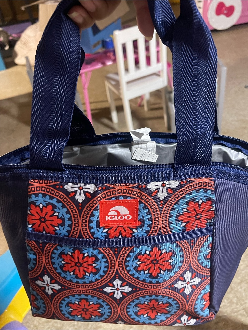 Igloo Navy Red Patterned Insulated Tote Bag